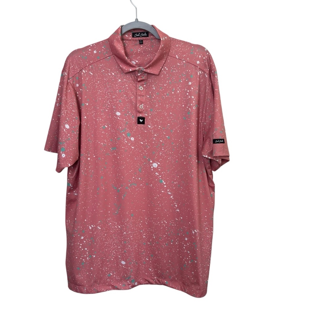 Bad Birdie Golf Men’s Polo Short Sleeve Pink Paint Splatter Shirt XL Stretch